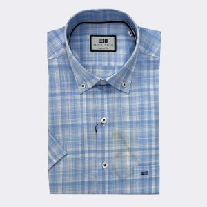 Camisa hombre manga corta con cuadros color suave con textura efecto ‘fil-a-fil’
