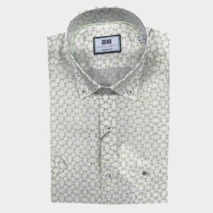 Camisa hombre de manga corta estampado geométrico en verde