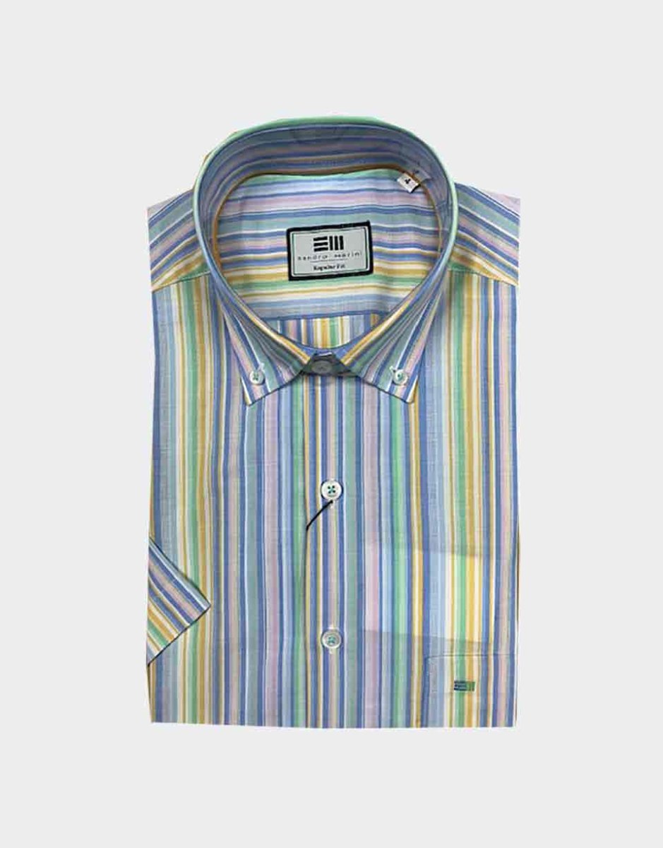 Camisa hombre con manga corta rayas de colores - Imagen 2