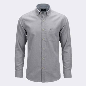 Camisa tela fina manga larga hombre lisa gris