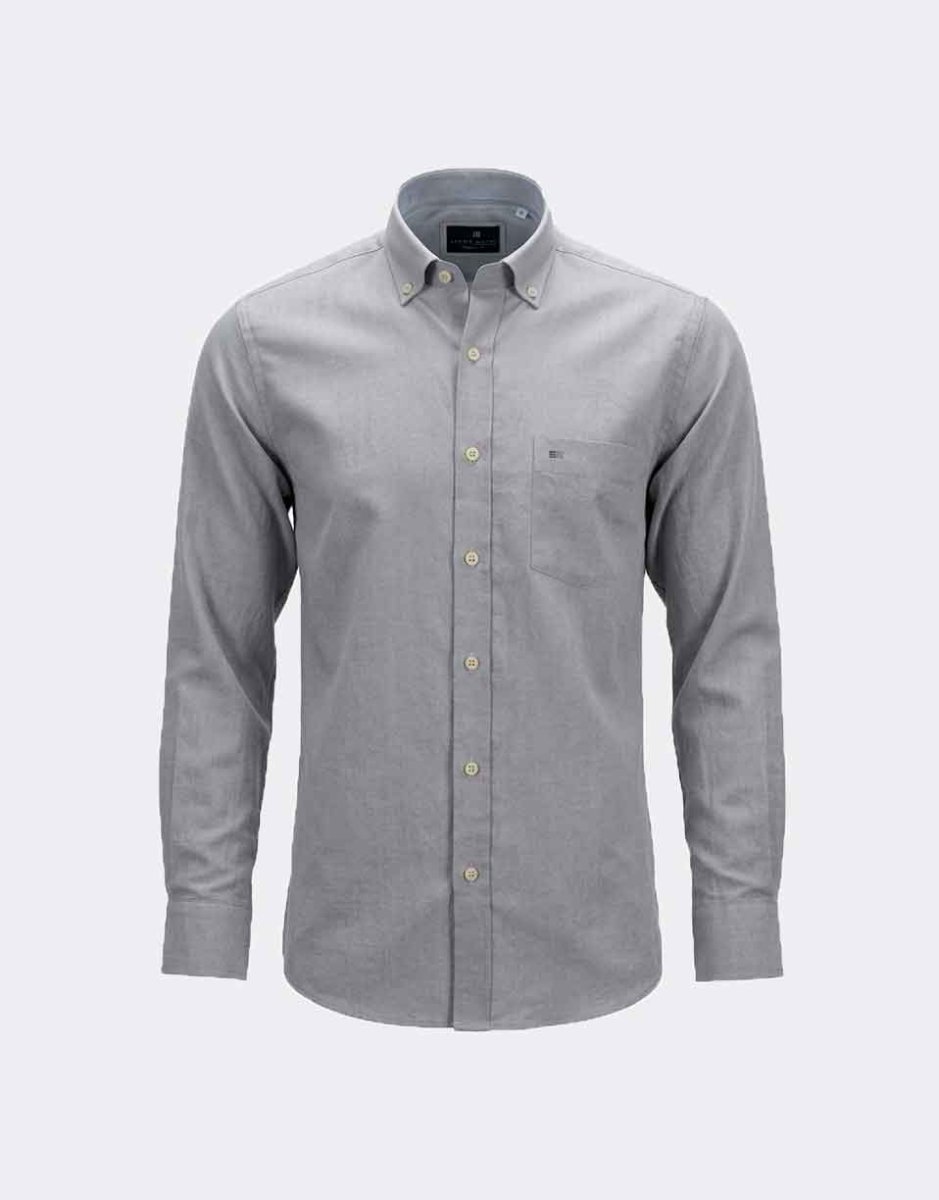 Camisa tela fina manga larga hombre lisa gris