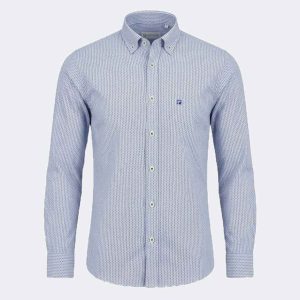 Camisa tela fina hombre manga larga  pequeños círculos azul