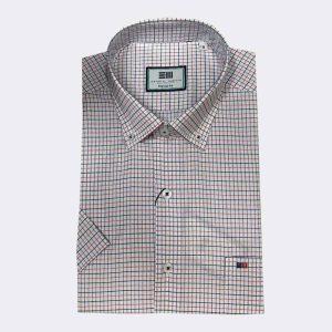 Camisa manga corta hombre cuadro fino azul rojo