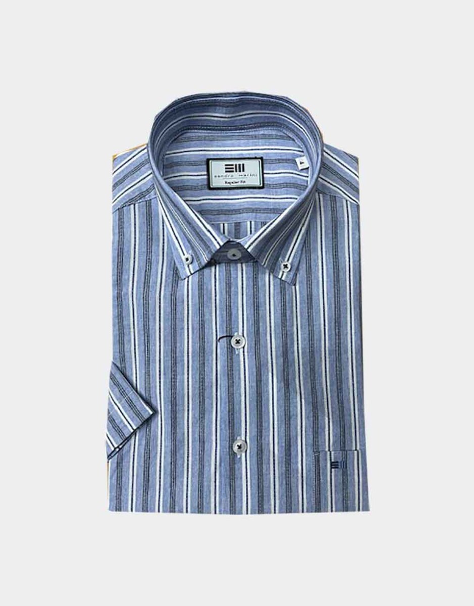 Camisa manga corta hombre con rayas azules, muy fina