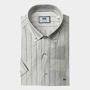 Camisa manga corta de hombre en rayas finas en verde y azul marino