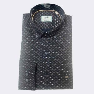 Camisa hombre tela fina manga larga color oscuro con estampado rombo