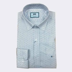 Camisa hombre tela fina manga larga pequeña muestra a puntitos y círculos