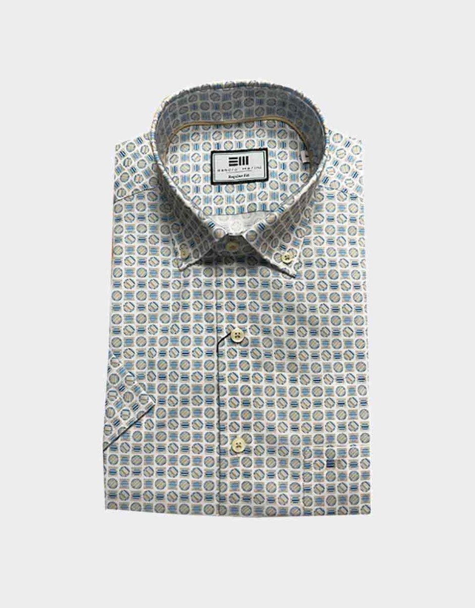 Camisa de hombre en MANGA CORTA estampado círculo-cuadrado