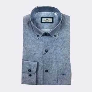 Camisa de hombre tela fina manga larga semilisa gris
