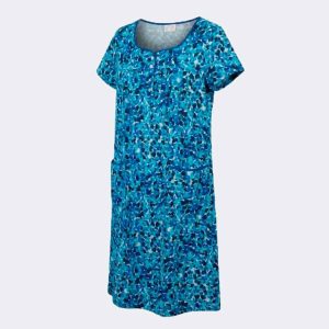 Bata vestido tela MANGA CORTA mujer detalle botones en canesú estampado hojas azul