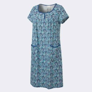 Bata vestido MANGA CORTA mujer tela detalle botones en canesú estampado ‘pinceladas’ azul