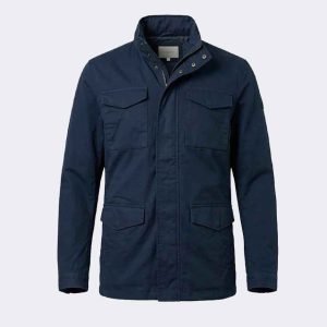 Parka  hombre multibolsillo de cuello mao con cremallera y tapeta con botones