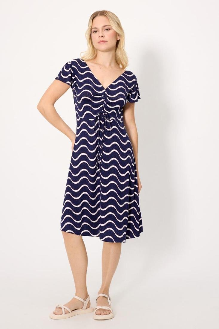 Vestido Midi de Tirantes Ysabel Mora 86222: Escote en V, Volantes y Estampado de Ondas