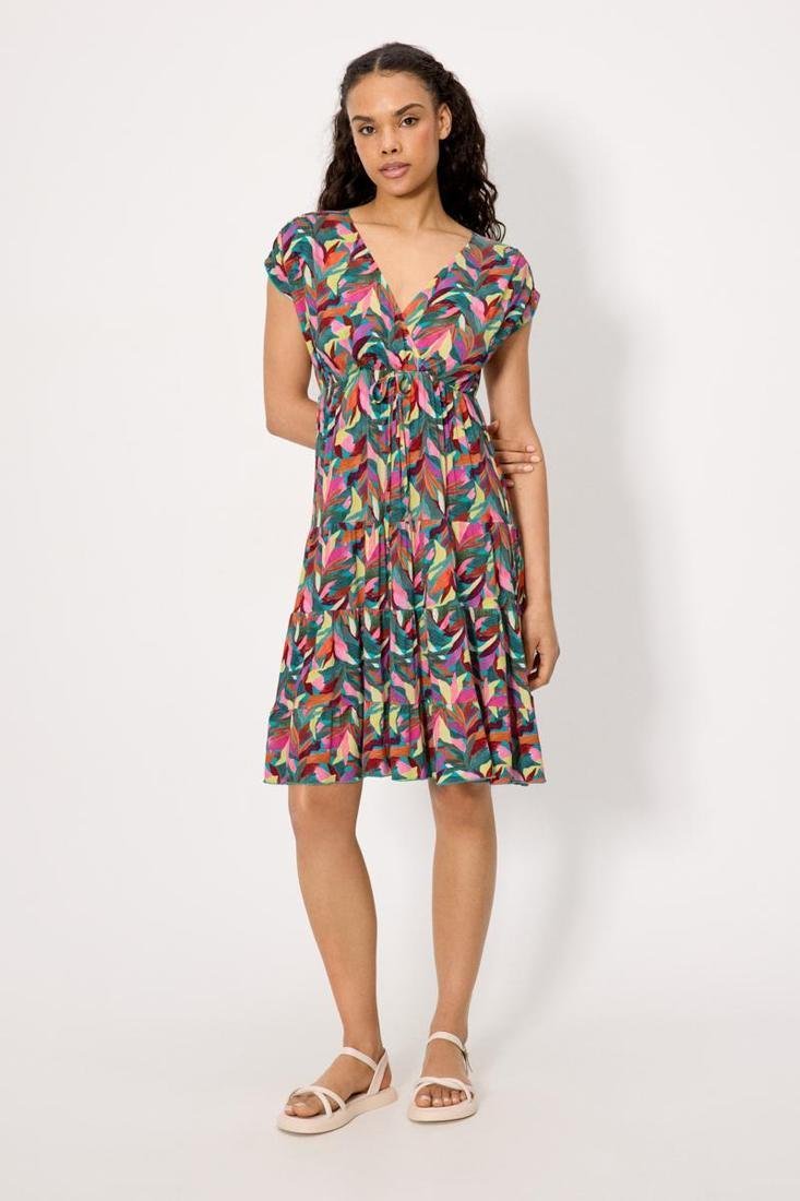 Vestido Midi con Vuelo Ysabel Mora 86256: Escote en Pico y Estampado Botánico de Hojas