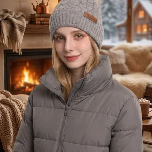 Women Cable Knitted Pom Beanie Hat
