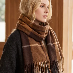 Women Checkered Tassel Scarf