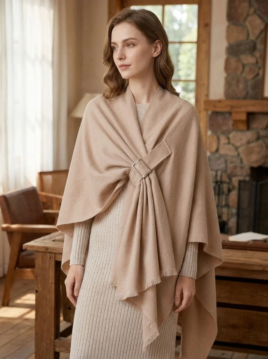 Women Fringe Poncho Shawl Wrap Cape Scarf - Imagen 2