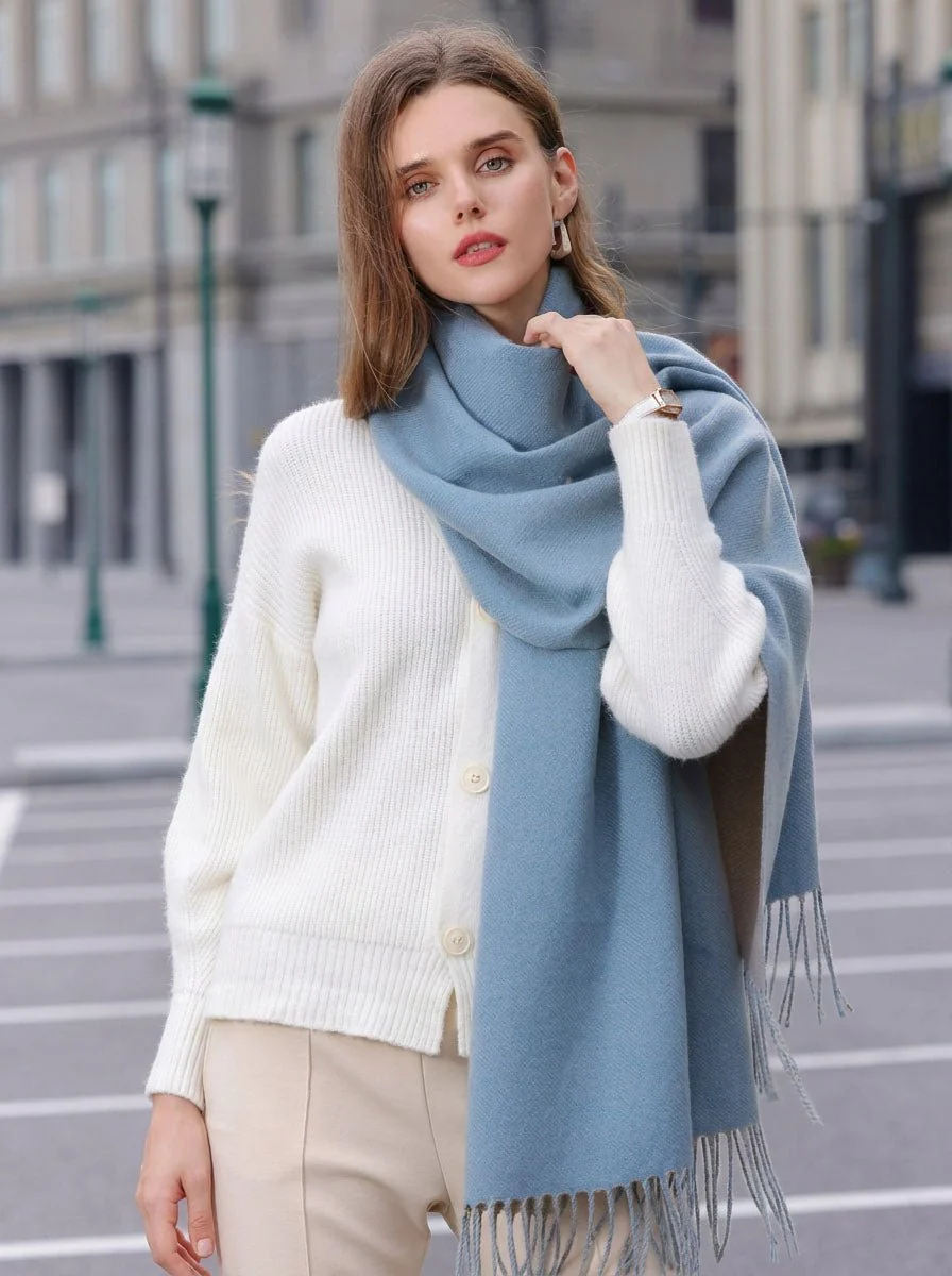 Women Ladies Solid Fringe Scarf - Imagen 2