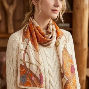 Women Silk Printed Satin Scarf