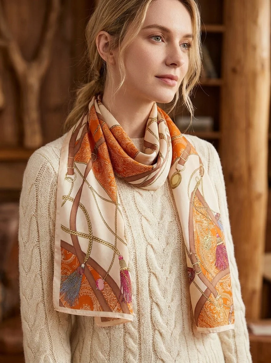 Women Silk Printed Satin Scarf - Imagen 2