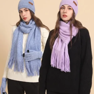 Women Soft Knitted Hat Scarf Glove Set