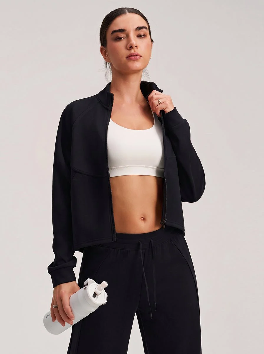 Cropped Stand Collar Athletic Jacket - Imagen 4