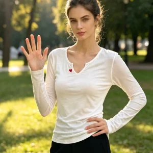 Heart Embroidered Long Sleeve Top