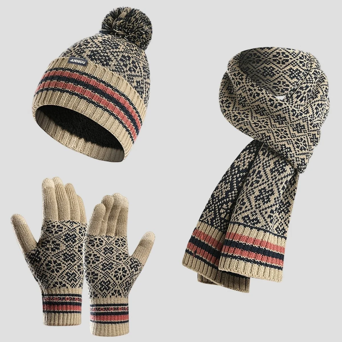 Knitted Beanie, Scarf and Gloves Set - Imagen 3