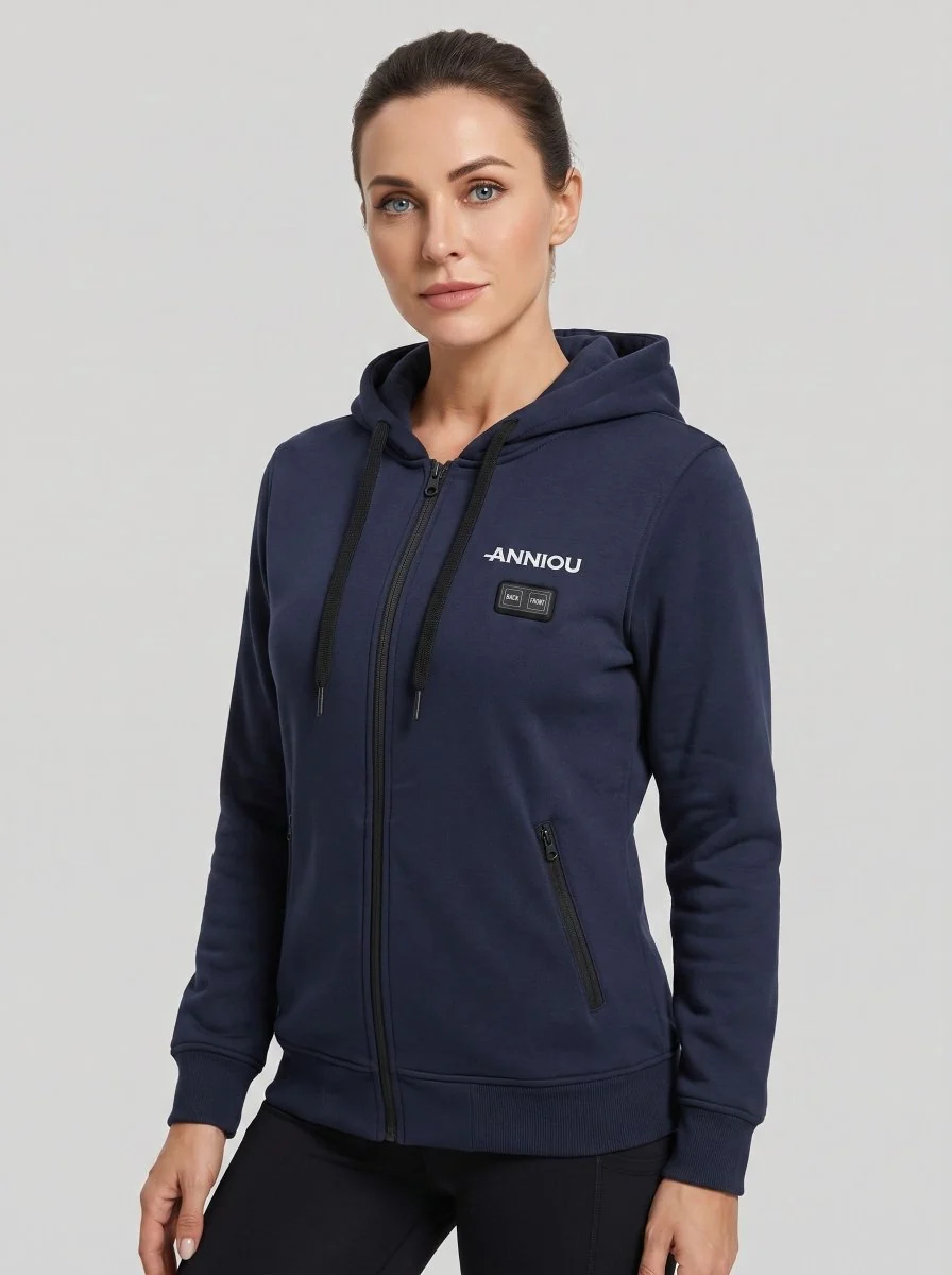 Women's Navy Blue Zip Heated Hoodie - Imagen 2