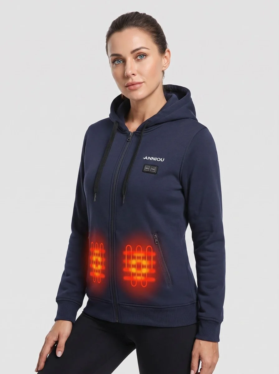 Women's Navy Blue Zip Heated Hoodie - Imagen 3