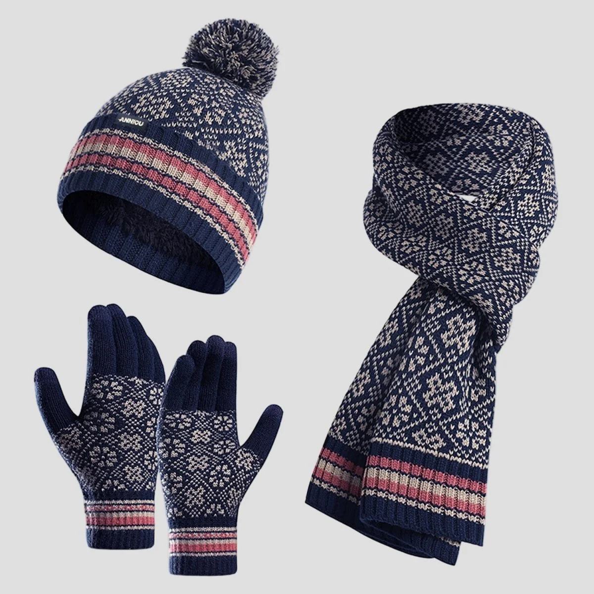Knitted Beanie, Scarf and Gloves Set