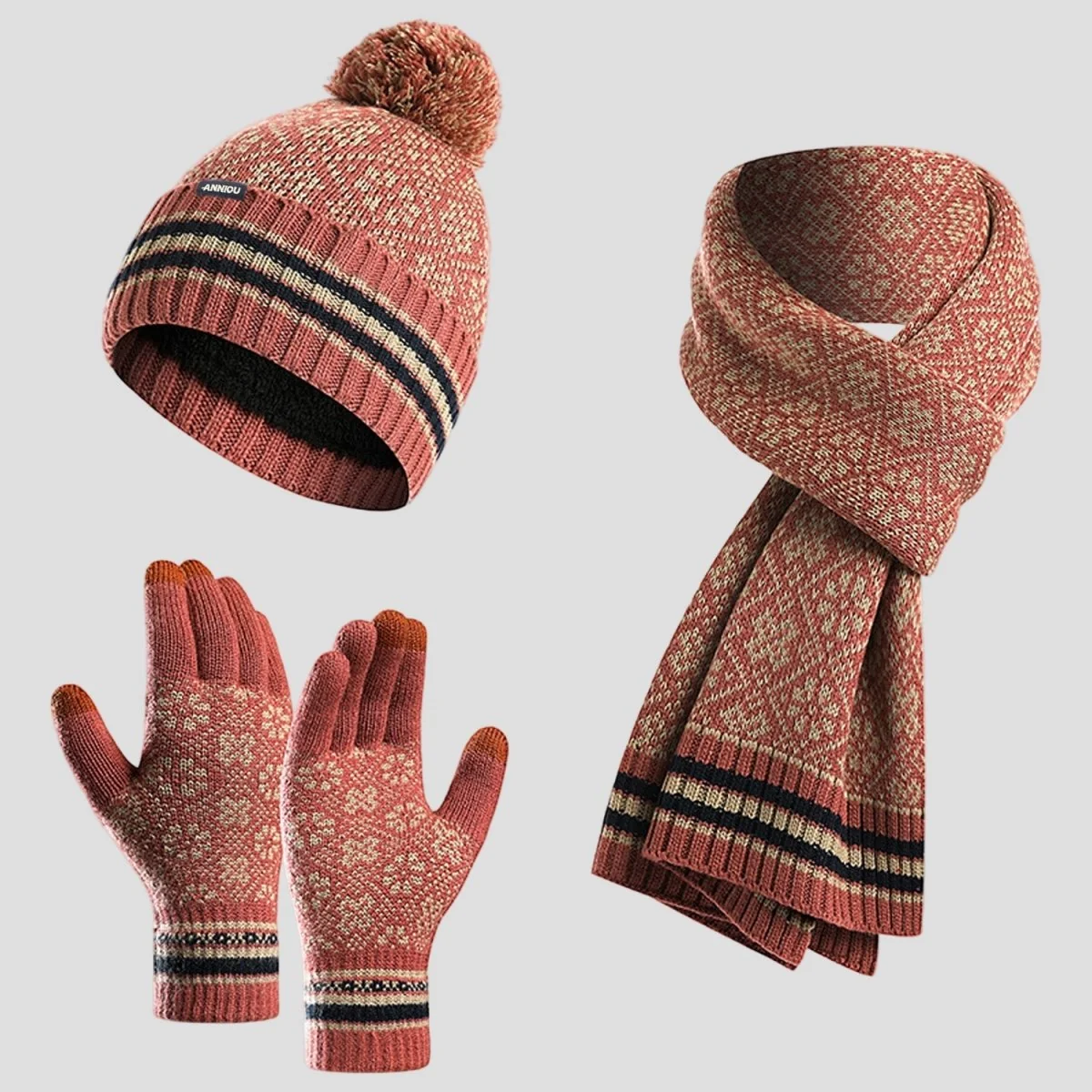 Knitted Beanie, Scarf and Gloves Set - Imagen 4