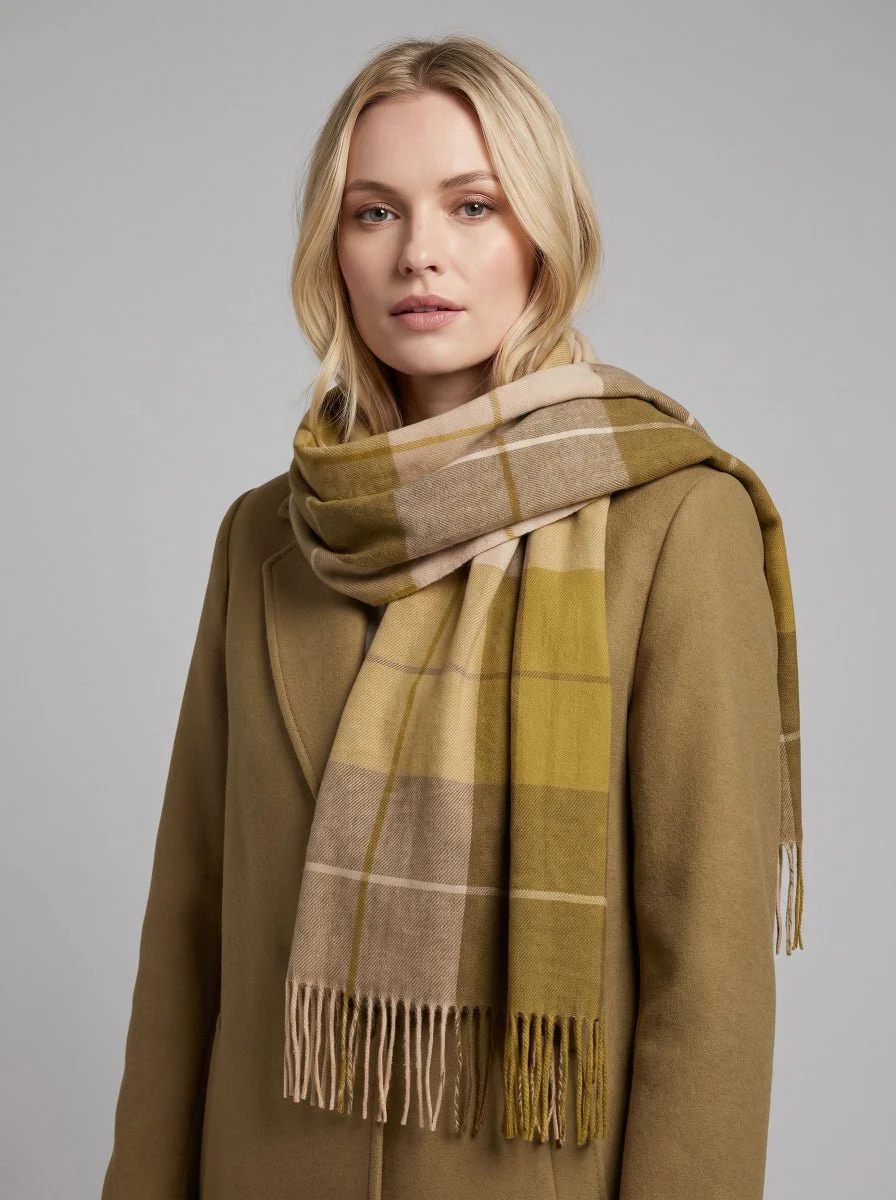 Women Checkered Tassel Scarf - Imagen 6