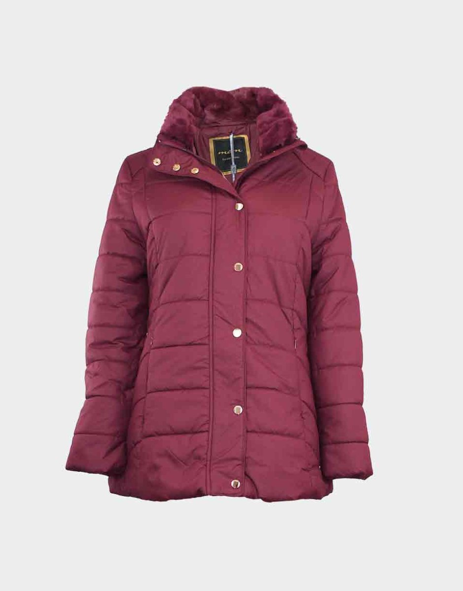 Anorak de mujer con cuello subido con cremallera y botones con pespuntes que adornan