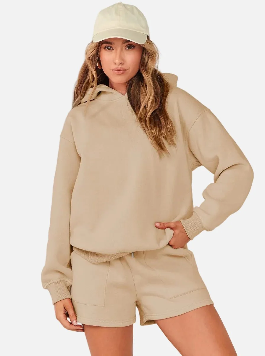 Women's Casual Hoodie & Shorts Set