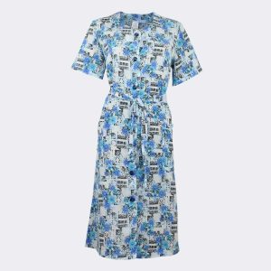 Bata vestido mujer tela bambula estampado flores con dibujos
