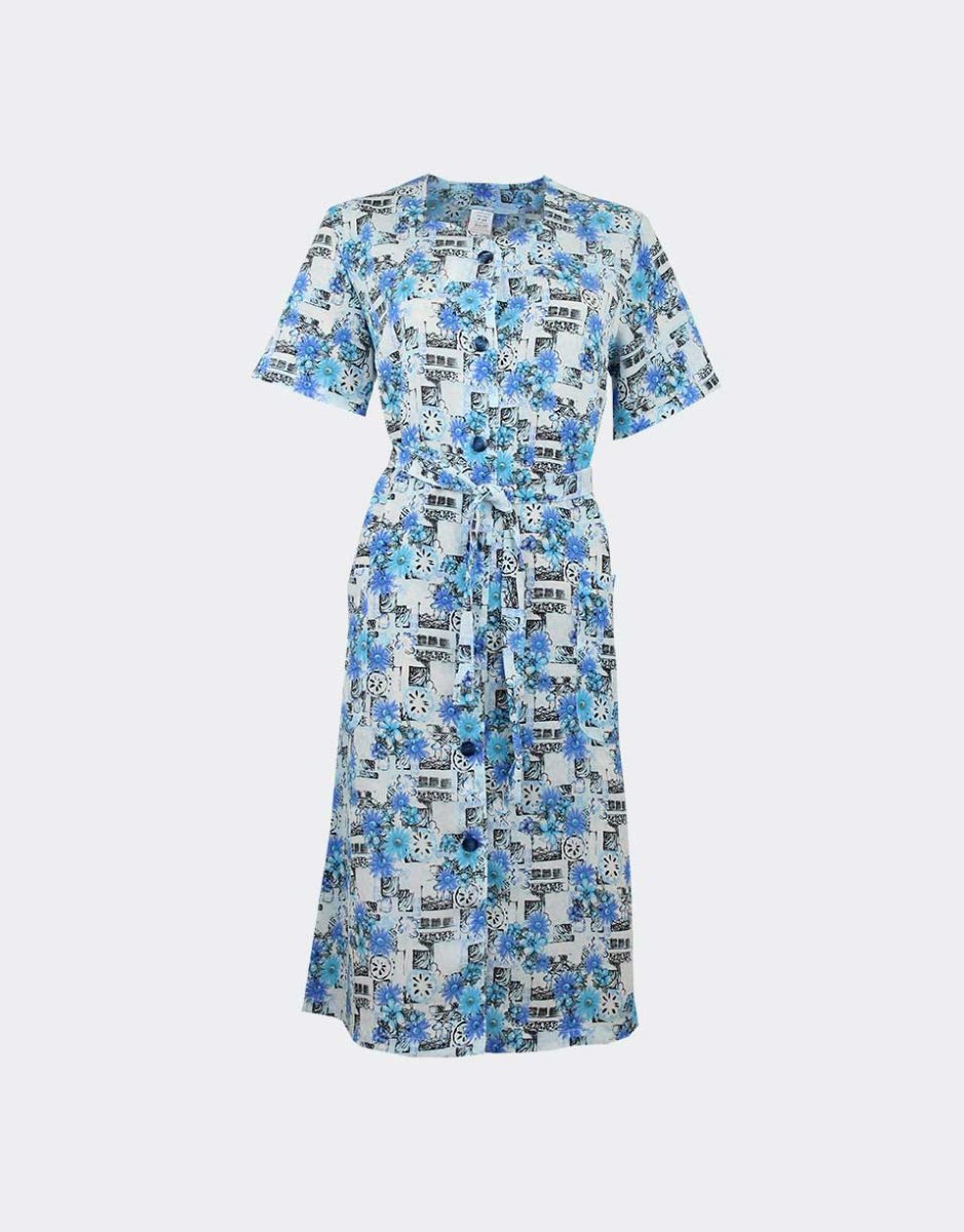 Bata vestido mujer tela bambula estampado flores con dibujos - Imagen 2