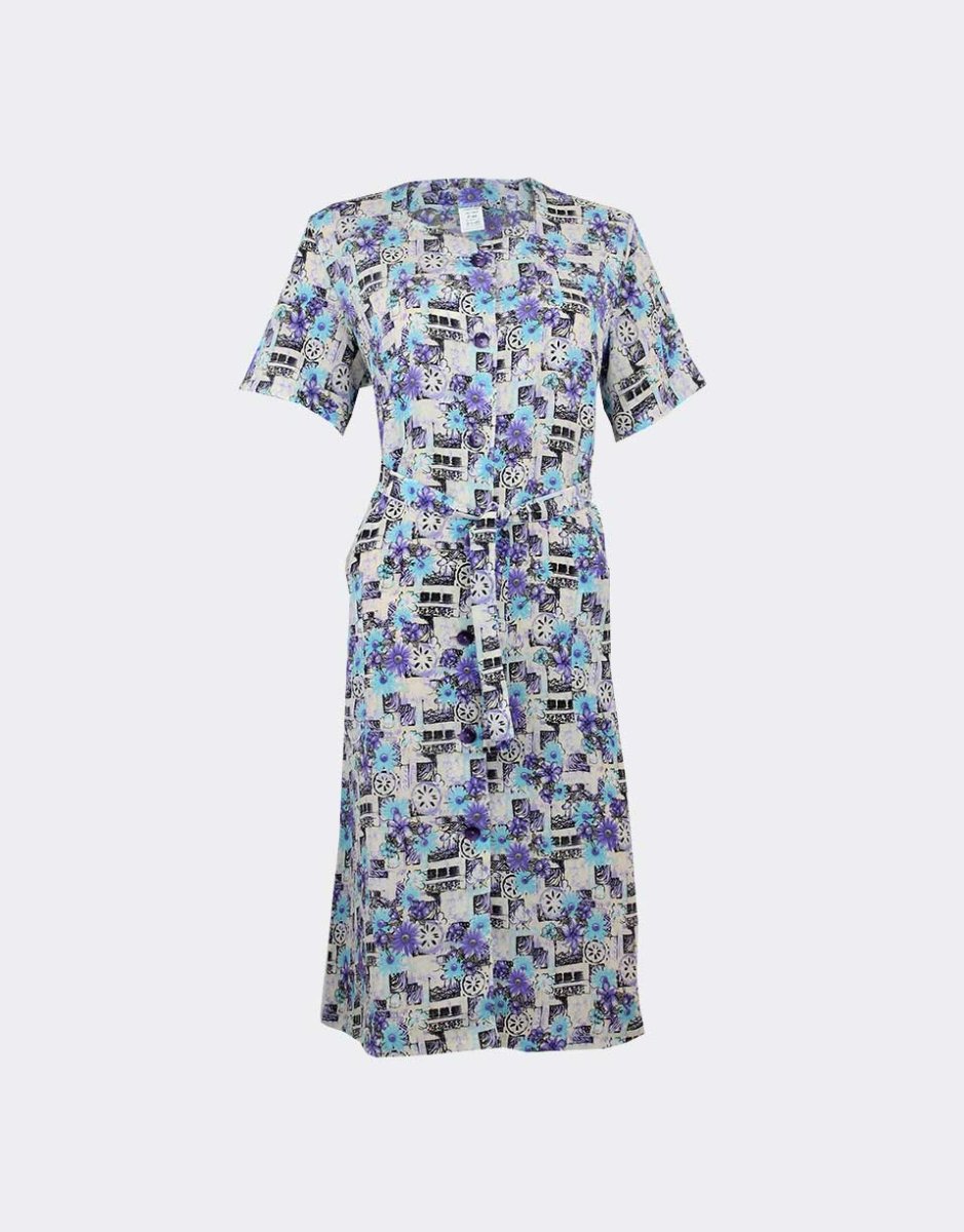 Bata vestido mujer tela bambula estampado flores con dibujos - Imagen 3