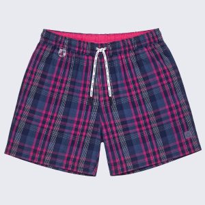 Bañador de Hombre de Cuadros Azul Marino y Fucsia Giulio Modelo Barca. 5010