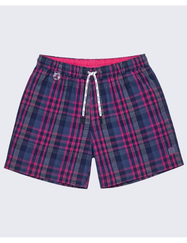 Bañador de Hombre de Cuadros Azul Marino y Fucsia Giulio Modelo Barca. 5010