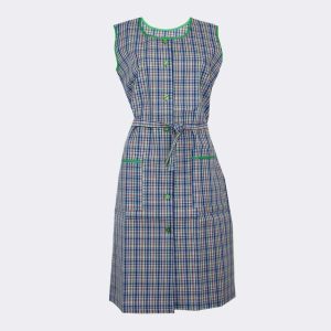 Bata mujer TELA sin mangas cuadros azul, verde, rojo con bies verde