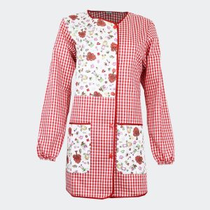 Bata de mujer manga larga, largo 3/4 cuadros  combinado estampado Mago de Oz