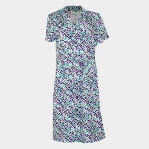 Bata vestido mujer bambula con cuello solapa, botones, bolsillos y cinturón. Estampado mosaico
