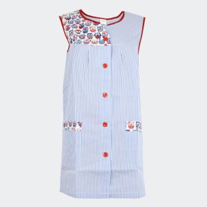 Bata mujer CORTA sin mangas de rayas con detalle estampado de buhos