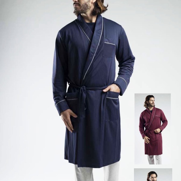 Bata de Hombre Cruzada Tejido Fino Azul Marino – Modelo 2058 - Imagen 2