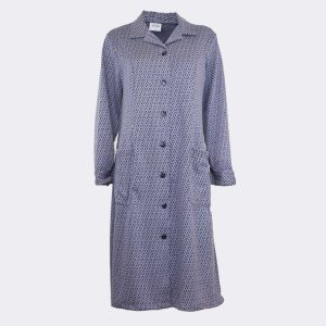 Bata de mujer de punto con cuello solapa, botones y bolsillos, estampado pequeño