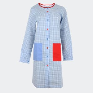 Bata mujer cuadros vichy cuello redondo y bolsillos de colores