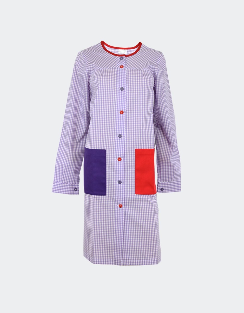 Bata mujer cuadros vichy cuello redondo y bolsillos de colores - Imagen 6