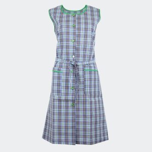 Bata tela mujer sin mangas en cuadros azules y verdes con bies verde