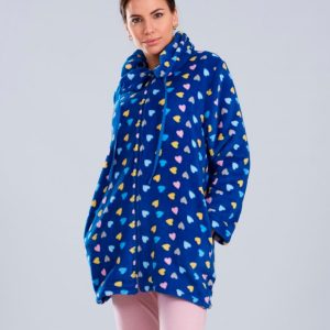 Batín mujer de coralina corto con cremallera estampado con corazones de colores